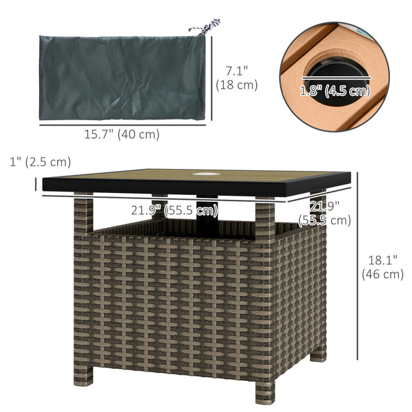 Square synthetic rattan table with parasol hole, can be used as an umbrella stand, mixed grey