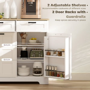 13 Gallon Tilt-Out Trash Can Cabinet with 2 Drawers, Door Shelves and Adjustable Shelves, White.