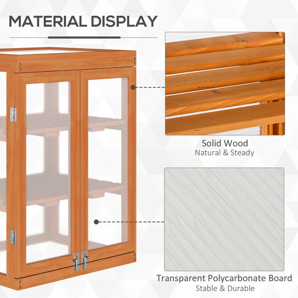 Portable 2-tier wooden greenhouse, polycarbonate cold frame