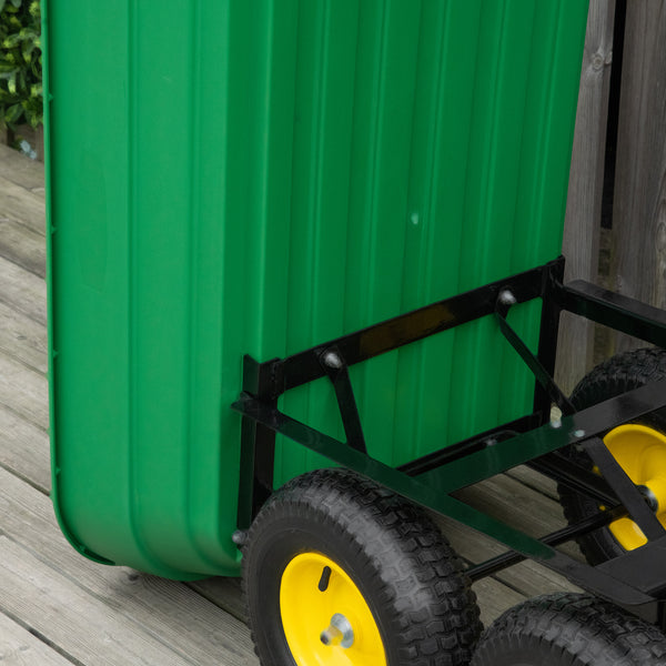 Heavy Duty 125L 4 Wheel Tilting Garden Cart, Green