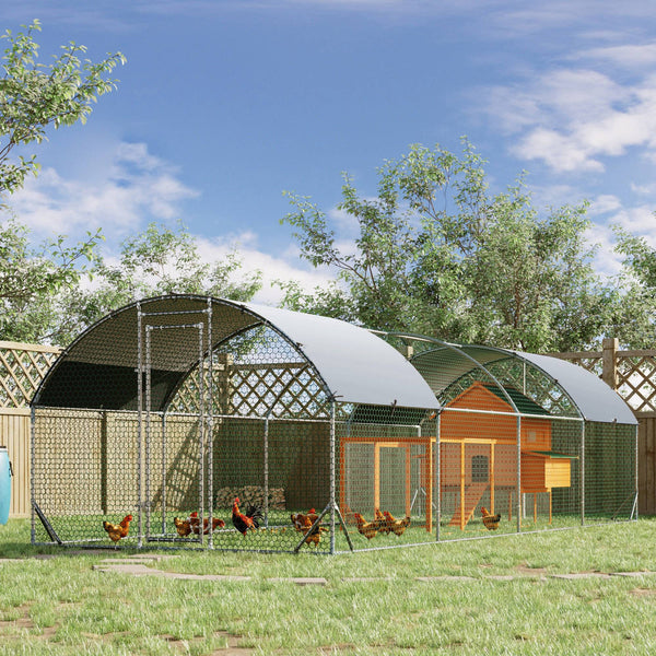 Galvanized metal chicken coop with outdoor run