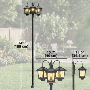 74" 3-Head Solar Streetlight, IP44 Waterproof, with Automatic Dusk-to-Dawn Sensor.