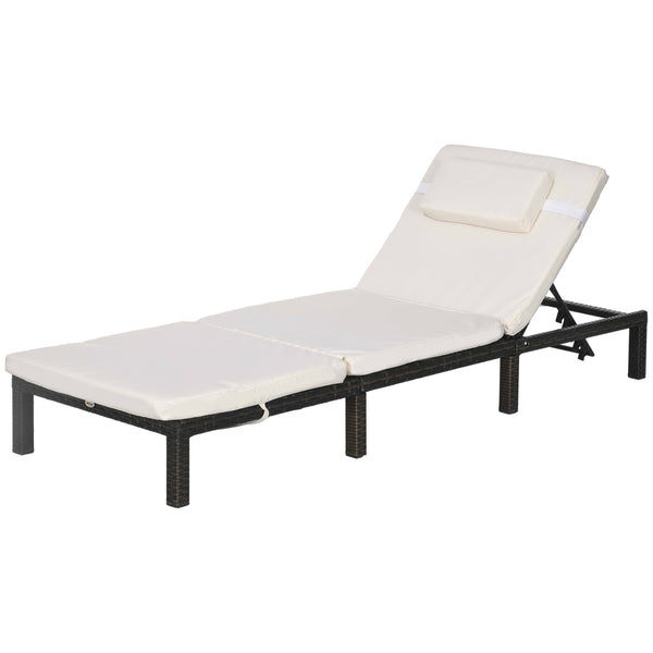 Patio Lounge Chair with 5-Level Adjustable Backrest, Headrest, Cream White