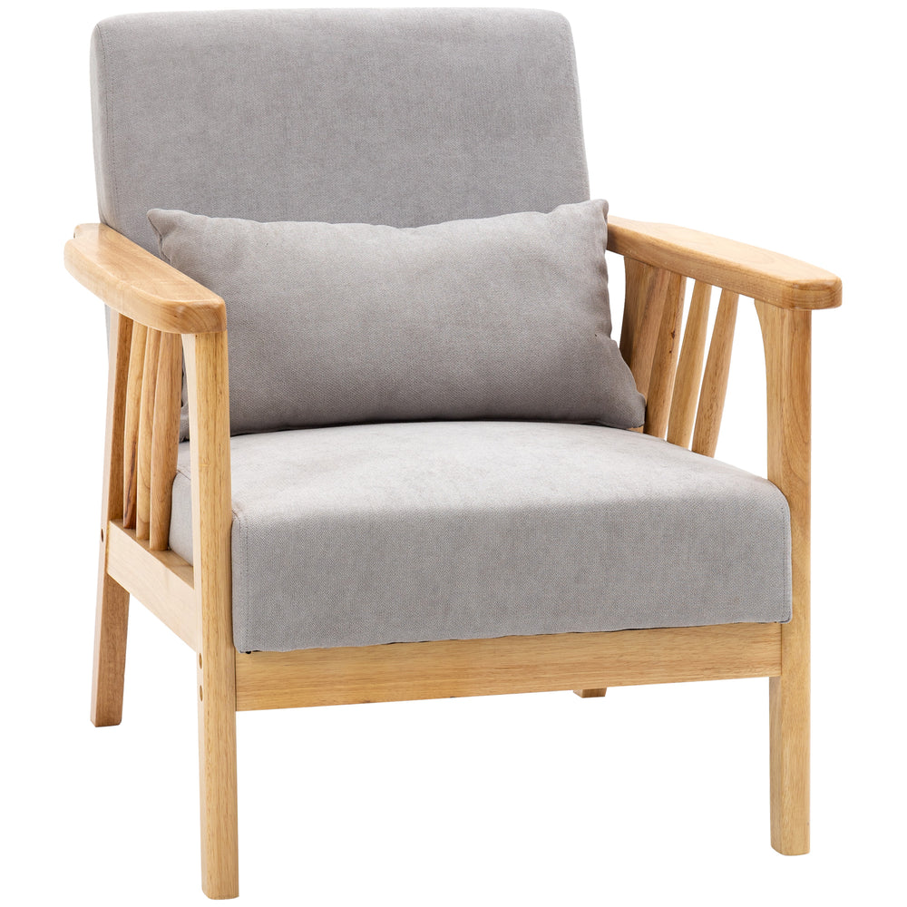 Upholstered armchair with rubberwood frame, grey