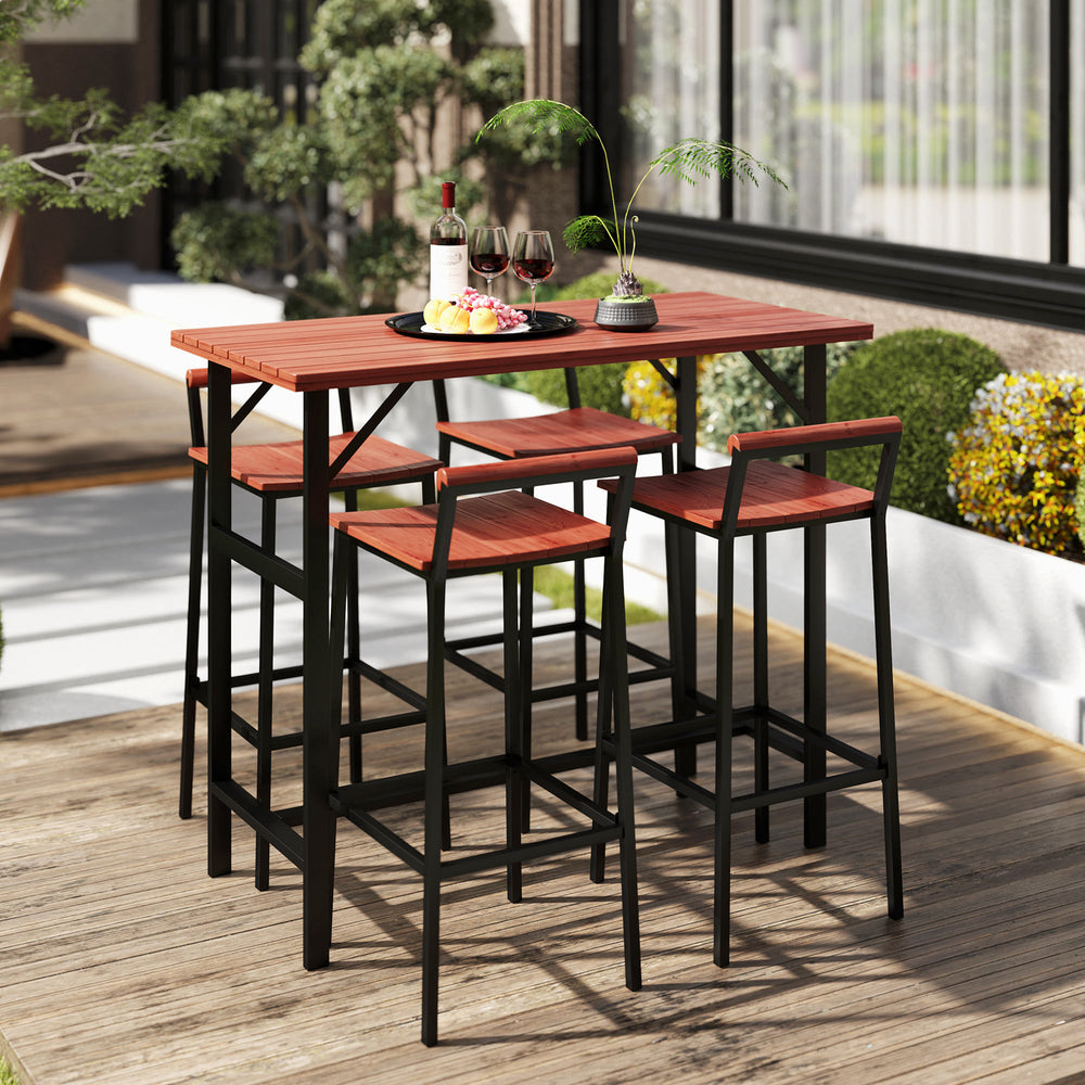 5-Piece Bar Set with 119cm Table and 4 Bar Stools, Brown