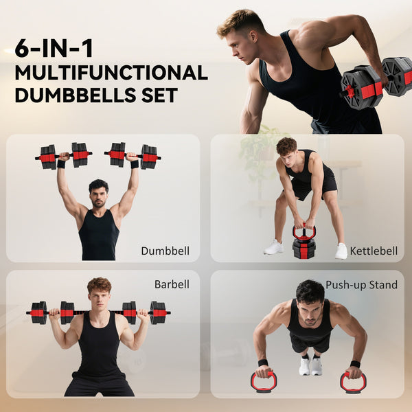 44 lb 6-in-1 Adjustable Dumbbell Set with Barbell, Kettlebell, and Push-up Stands