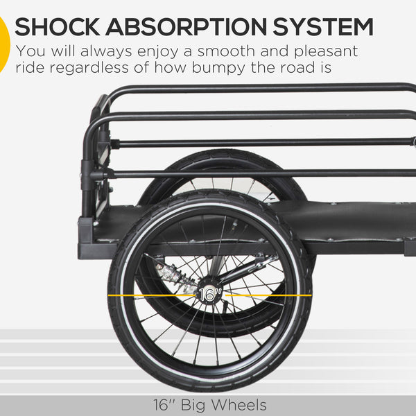 Bicycle trailer with suspension, triple safety system, black