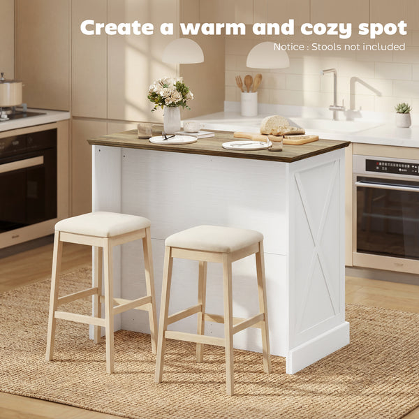 Kitchen Island with Seating, with 2 Drawers and 2 Adjustable Shelves for Dining Room, White
