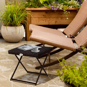 Folding garden coffee table in synthetic rattan, brown