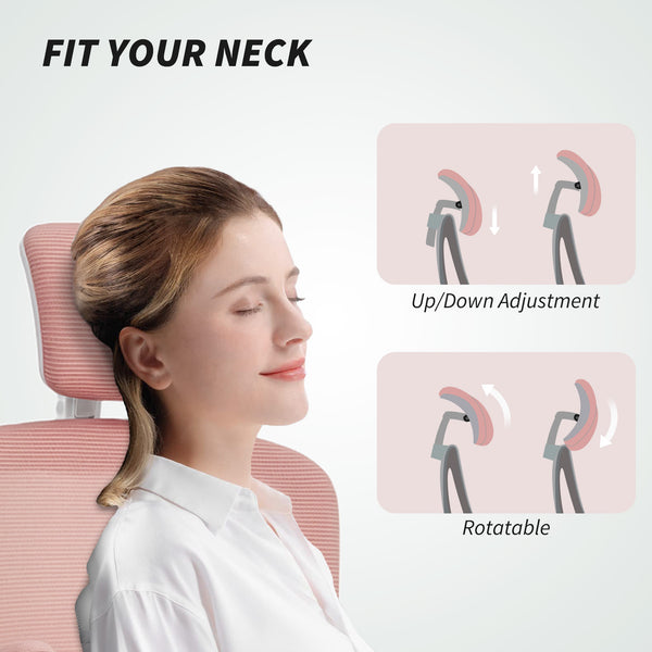 Ergonomic mesh office chair with headrest and lumbar support, pink