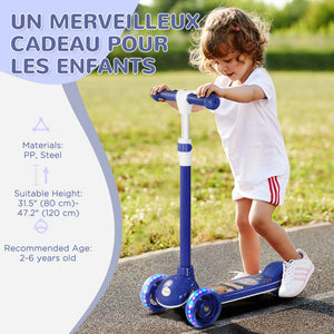 3-wheeled scooter with adjustable height, LED light, blue