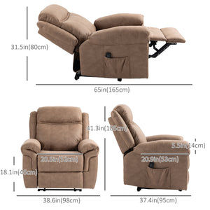 Manual Recliner with Vibration Massage, Side Pockets, in Microfiber, Brown