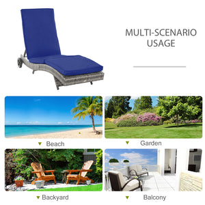 Adjustable wicker resin chaise lounge with cushion and wheels, dark blue 