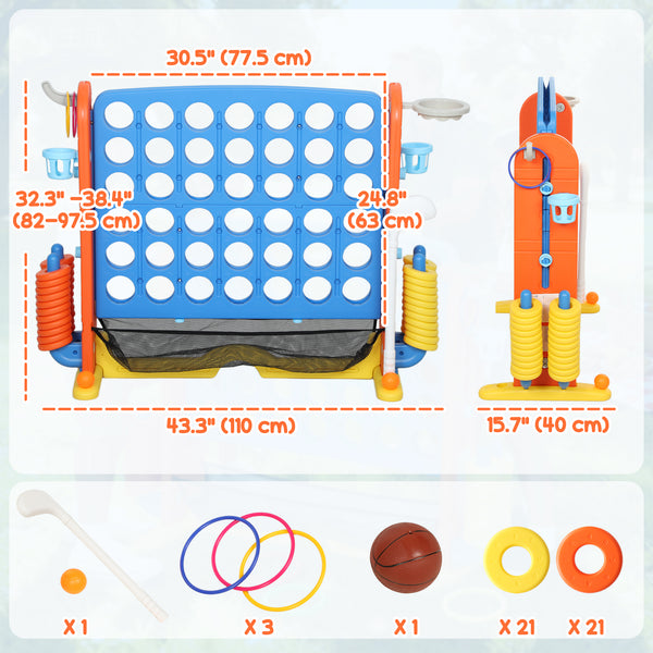 Giant Connect 4 game, 4 in 1 for children with basketball, ring toss and golf