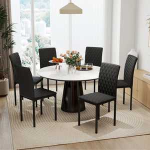 Set of 6 Modern Dining Chairs, High Back Tufted, Padded Seat, Steel Legs, Black