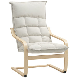 Upholstered accent chair with curved legs and armrests, cream white