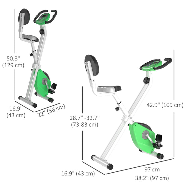 Magnetic foldable exercise bike with 8 resistance levels and LCD screen – Green and white