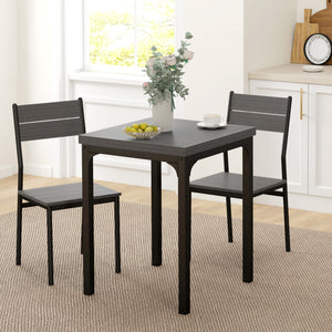 3-piece dining set for 2 with metal legs, grey wood effect