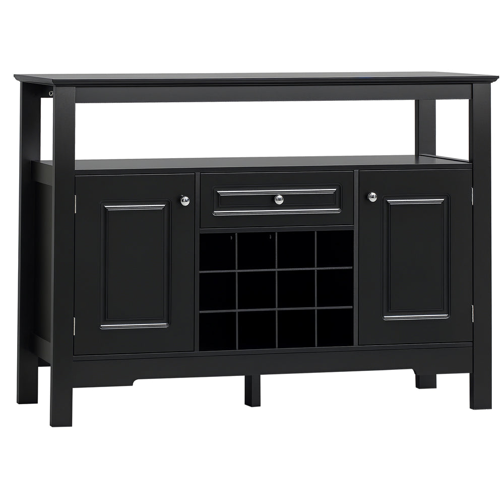 Sideboard Buffet Cabinet, 46" Kitchen Storage Cabinet with Wine Rack and Drawer, Coffee Bar Station, Black