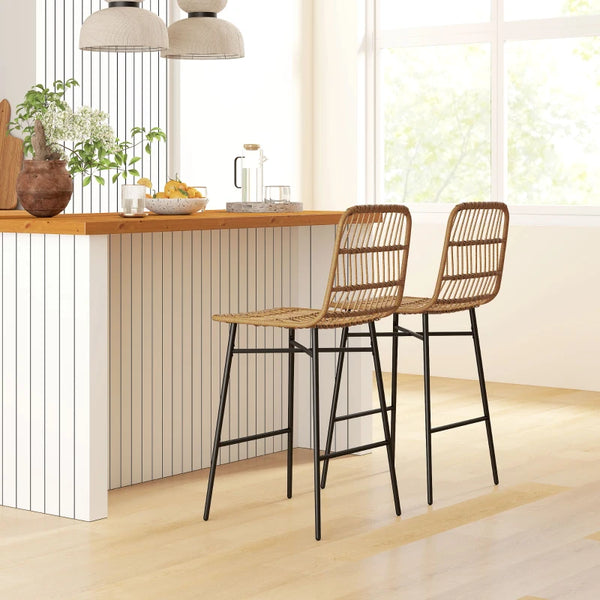 Set of 2 rattan bar stools