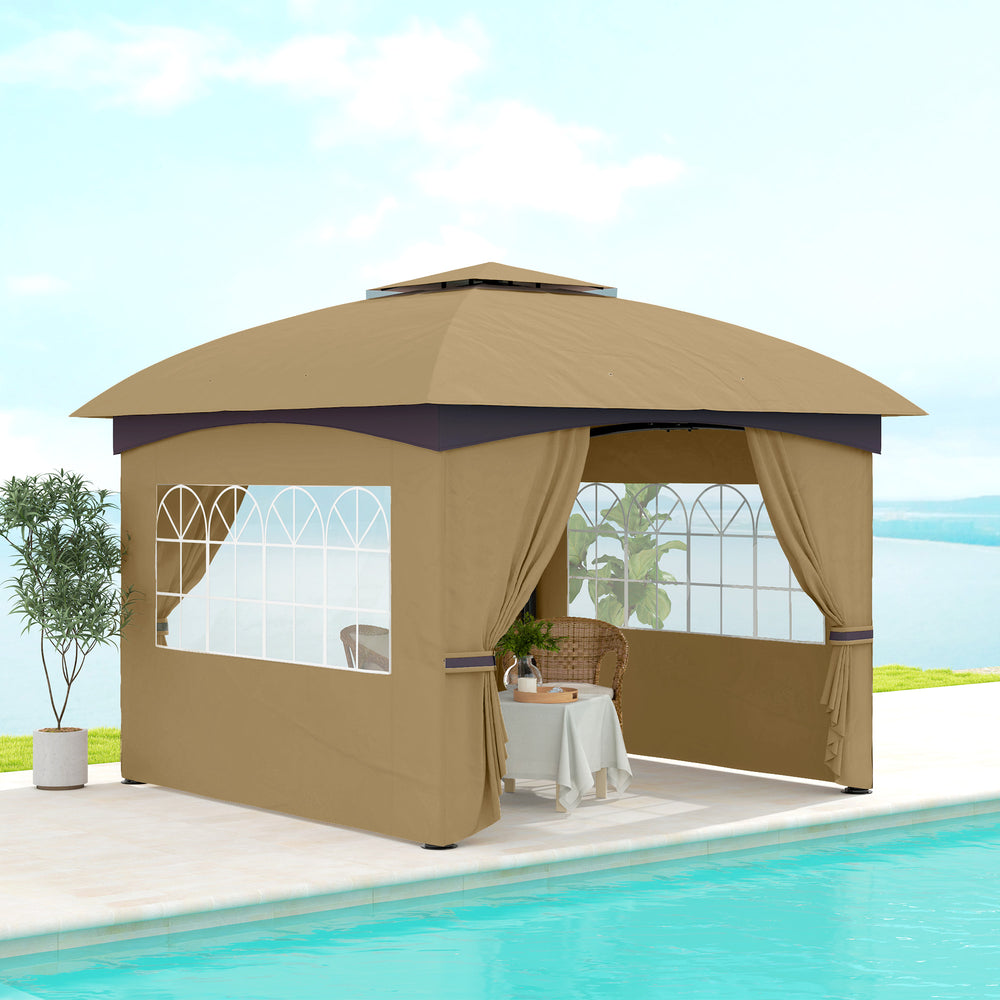 11 x 11 gazebo with curtains, windows and galvanized steel frame, beige