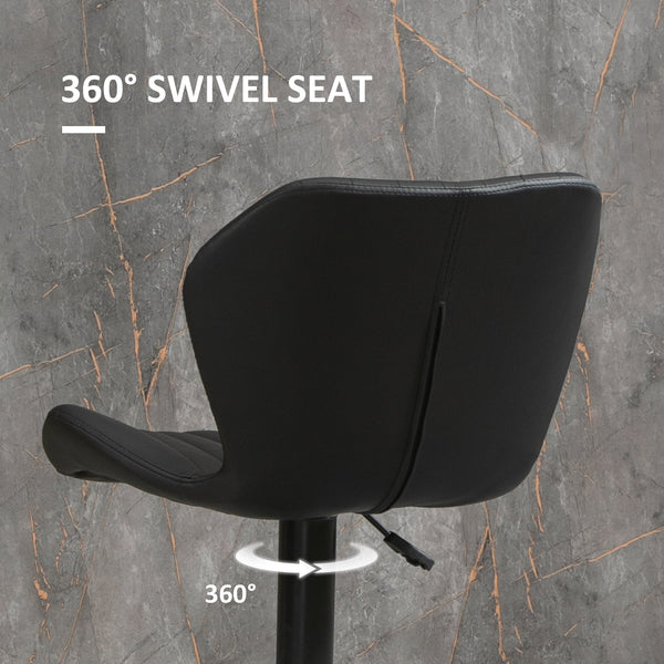 Set of 2 swivel and adjustable stools in PU leather, black