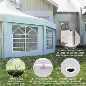 29 x 21 ft Decagonal High-Rise Party Tent with Canopy and 10 Removable Sidewalls, White