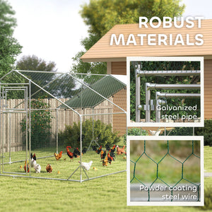 Large metal chicken coop with waterproof and UV-resistant cover