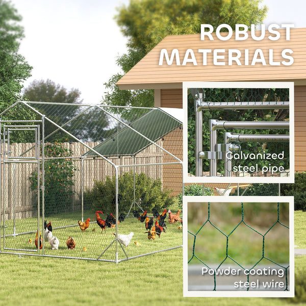Large metal chicken coop with waterproof and UV-resistant cover