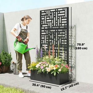 Galvanized Raised Garden Bed with Trellis, 180cm Tall Metal Flower Planter with Privacy Screen and Drainage Holes