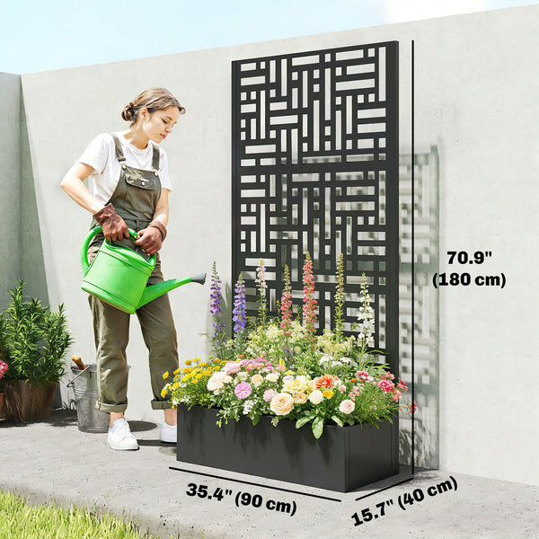 Galvanized Raised Garden Bed with Trellis, 180cm Tall Metal Flower Planter with Privacy Screen and Drainage Holes