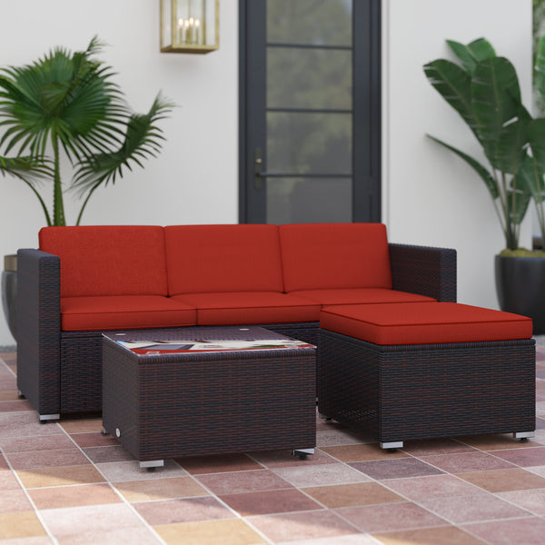 Garden furniture with soft cushions, corner sofas, red