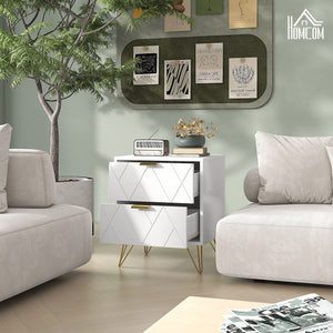 Modern bedside table with 2 drawers, white