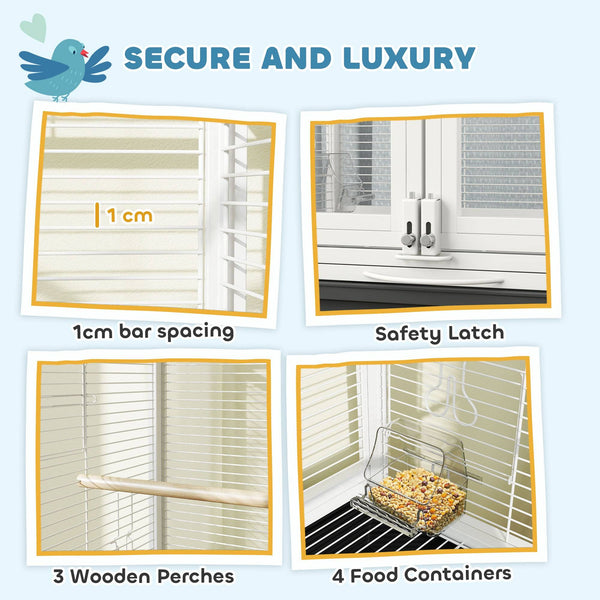 76cm Bird Cage with Removable Tray and Wheeled Stand, Dark Grey