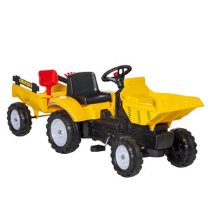 Pedal dump truck with removable trailer, yellow