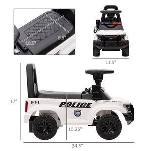 Toddler Police Car with Hidden Underseat Storage, Megaphone, White