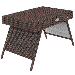 Folding outdoor side table in rattan, brown