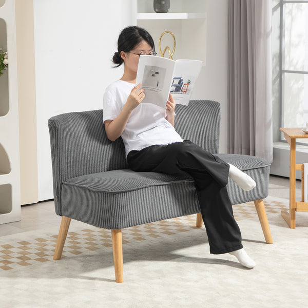 Modern upholstered 2 seater sofa with rubberwood legs, grey