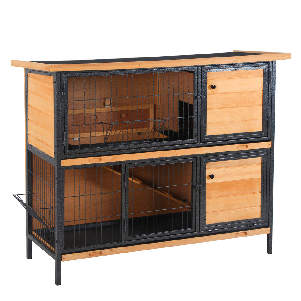 2-story rabbit hutch with ramp, feeder, and lockable doors