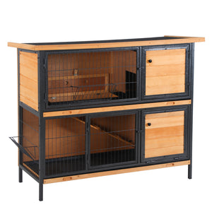 2-story rabbit hutch with ramp, feeder, and lockable doors