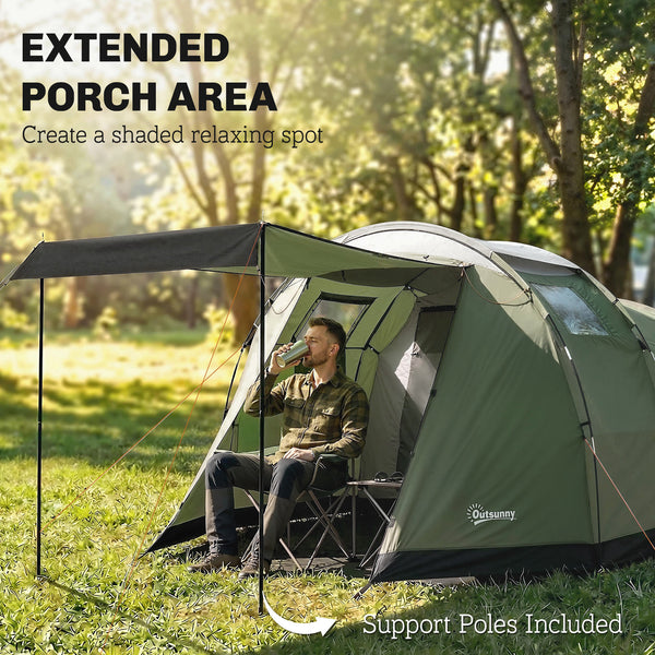 Camping Tent Waterproof Camping Tent with Two Rooms for 3-4 People, Green