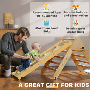 3-in-1 Climbing Set with Ramp for Toddlers in Natural Wood