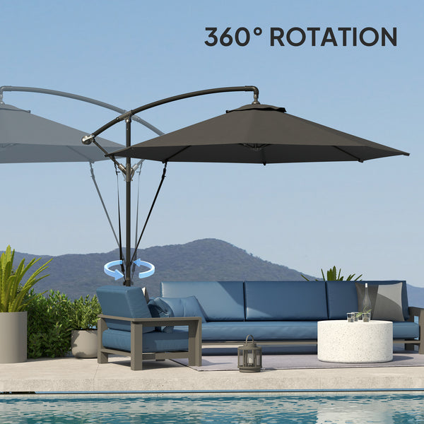 9.5ft offset parasol with wind protection strap, grey