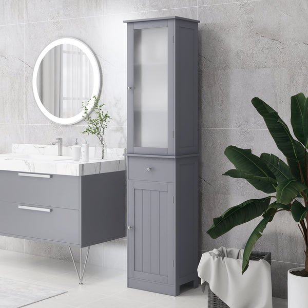 Bathroom cabinet with drawers, 2 doors and adjustable shelves, gray