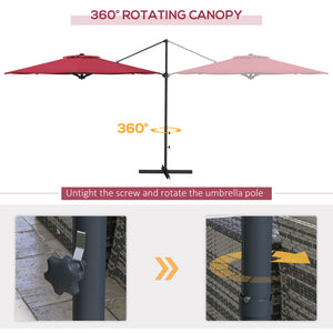 3m hanging aluminum cantilever parasol with 360° rotation, crank, tilt, cross base, red