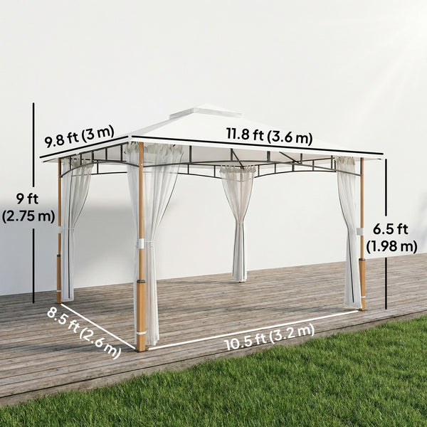 10' x 12' patio gazebo with double roof, UPF50+ protection and mosquito netting, cream white 