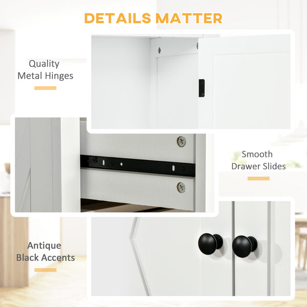 Storage unit with 4 doors, drawer and adjustable shelves, white 