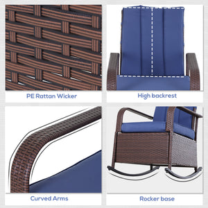 Outdoor reclining rocking chair in woven resin with cushion, dark blue