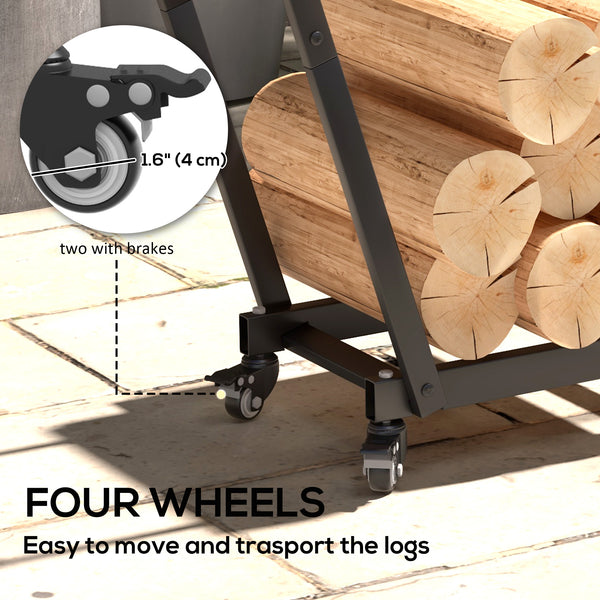 79cm Heavy Duty Log Rack with Swivel Casters Black