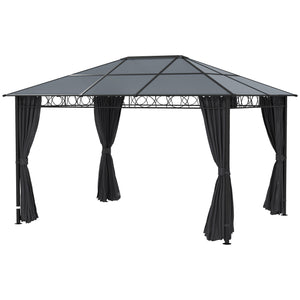 13' x 10' Rigid Polycarbonate Garden Gazebo with Aluminum Frame and Curtains, Dark Gray